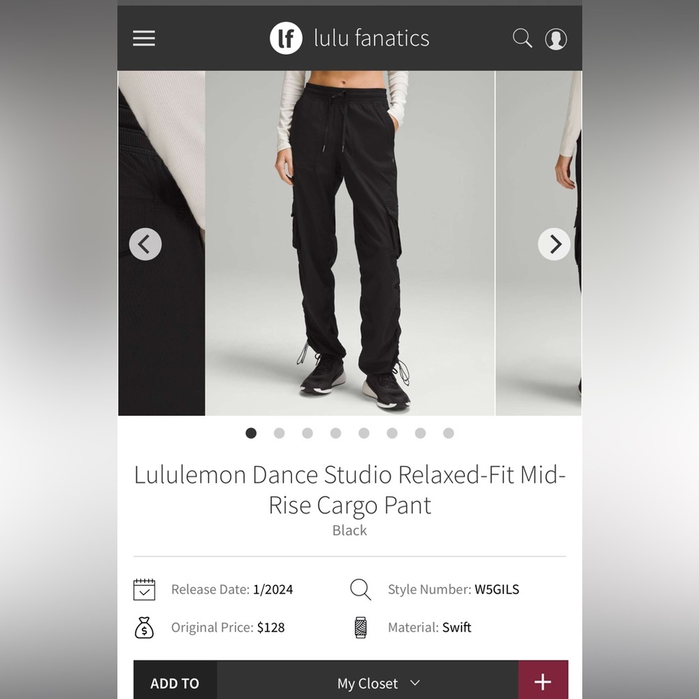 Lululemon dance studio relaxed fit MR cargo pants size large